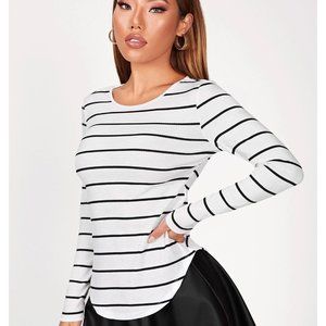 NEW!! Petite Large Striped Print Long Sleeve Tee